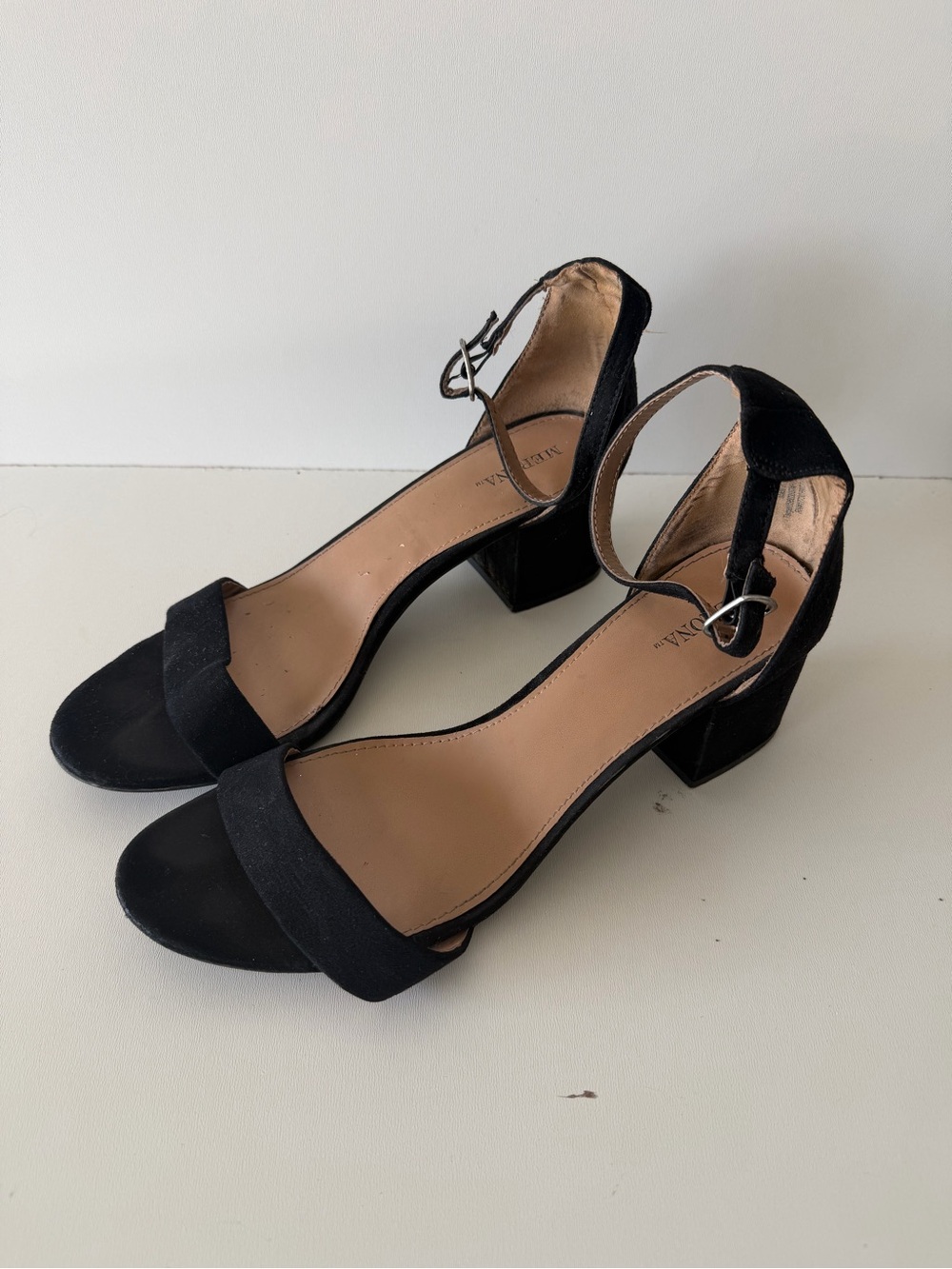 Merona Black Suede Ankle-Strap Block Heels suede